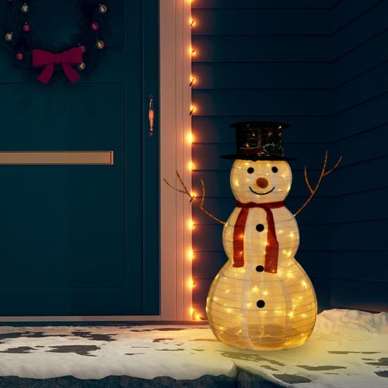 Dekoratív luxus szövet karácsonyi LED-es hóember figura 90 cm