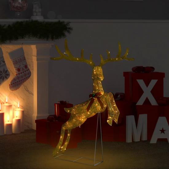 Aranyszínű repülő rénszarvasos karácsonyi dekoráció 120 LED-del