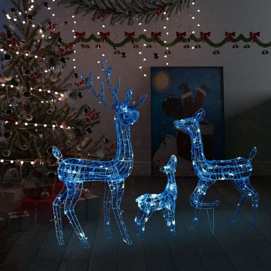 300 LED-es kék akril karácsonyi rénszarvascsalád