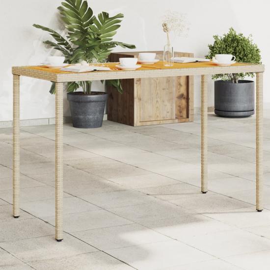 Bézs polyrattan akácfa lapos kerti asztal 115x54x74 cm