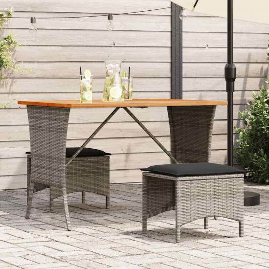 Szürke polyrattan akácfa lapos kerti asztal 105x75x72 cm