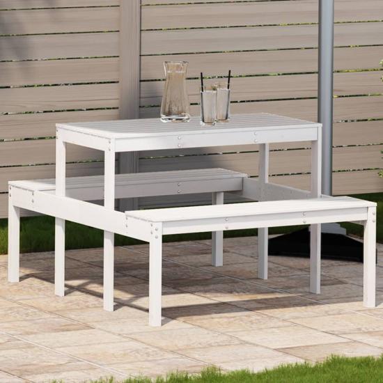 Fehér tömör fenyőfa piknik asztal 110 x 134 x 75 cm