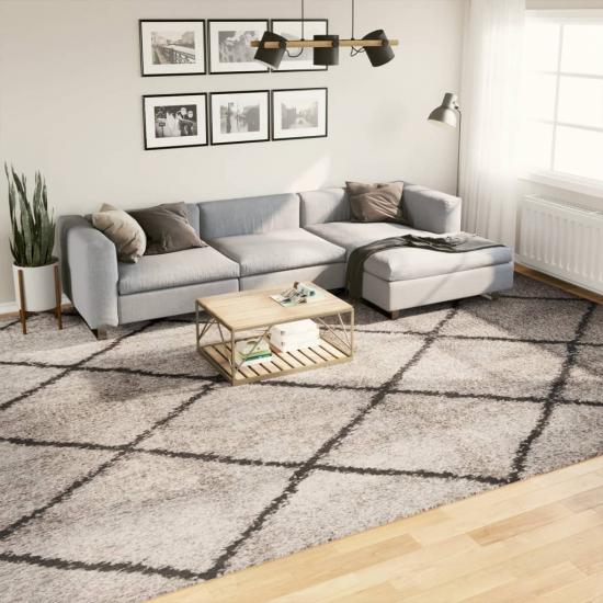 Bézs és antracit hosszú szálú bozontos modern szőnyeg 300x400cm