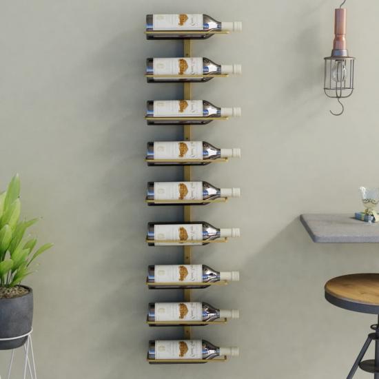 Arany vas falra szerelhető bortartó állvány 9 palacknak