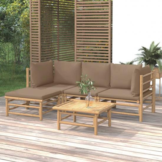 5 részes bambusz kerti ülőgarnitúra tópszínű párnákkal
