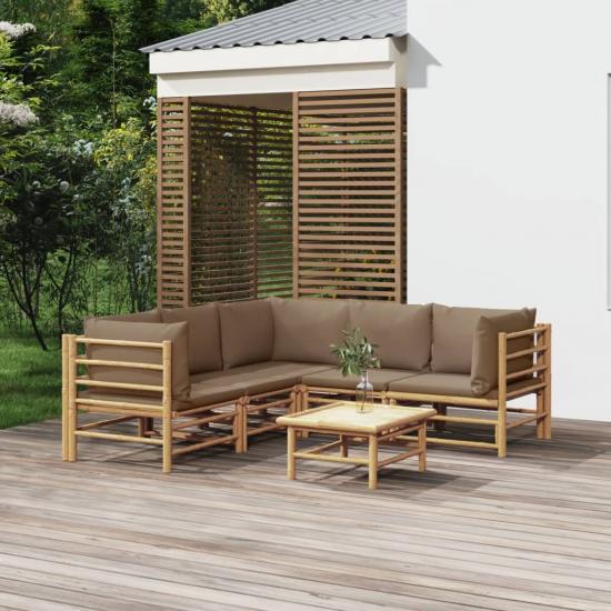 6 részes bambusz kerti ülőgarnitúra tópszínű párnákkal