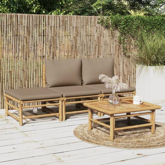 4 részes bambusz kerti ülőgarnitúra tópszínű párnákkal