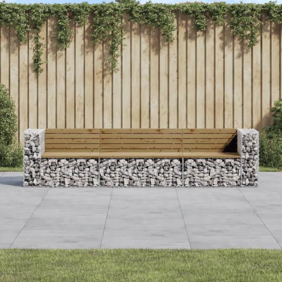 Tömör impregnált fenyőfa gabion kerti pad 287 x 71 x 65,5 cm