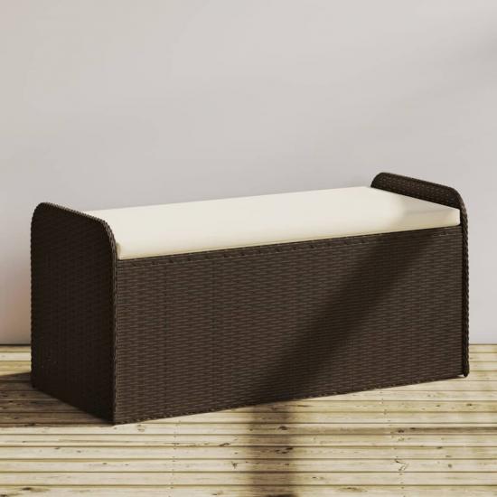 Barna polyrattan tárolópad párnával 115 x 51 x 52 cm