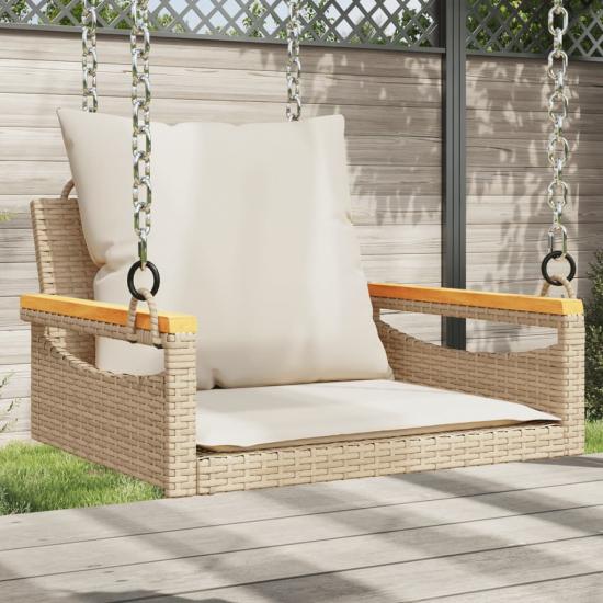 Bézs polyrattan hintapad párnákkal 63 x 62 x 40 cm