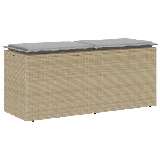 Bézs polyrattan kerti pad párnával 110x40x44 cm