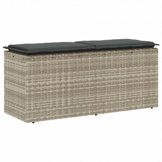 Világosszürke polyrattan kerti pad párnával 110x40x44 cm