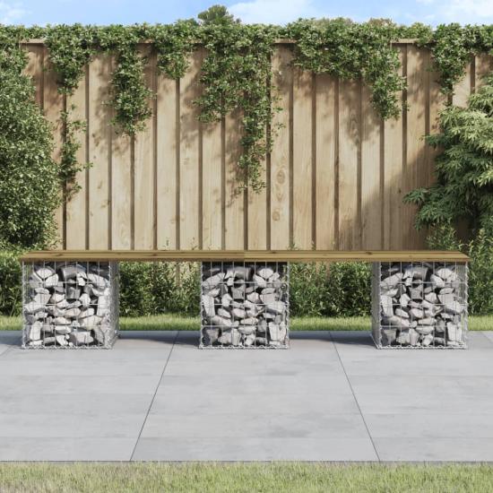 Impregnált fenyőfa gabion kerti pad 203 x 44 x 42 cm