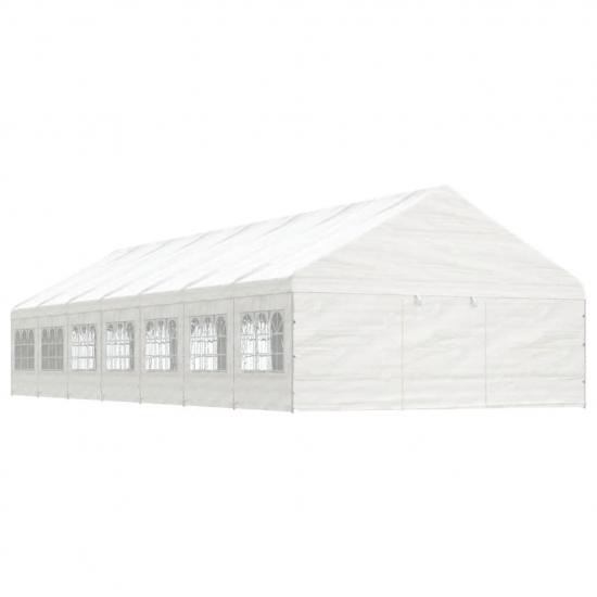 Fehér polietilén pavilon tetővel 15,61 x 5,88 x 3,75 m