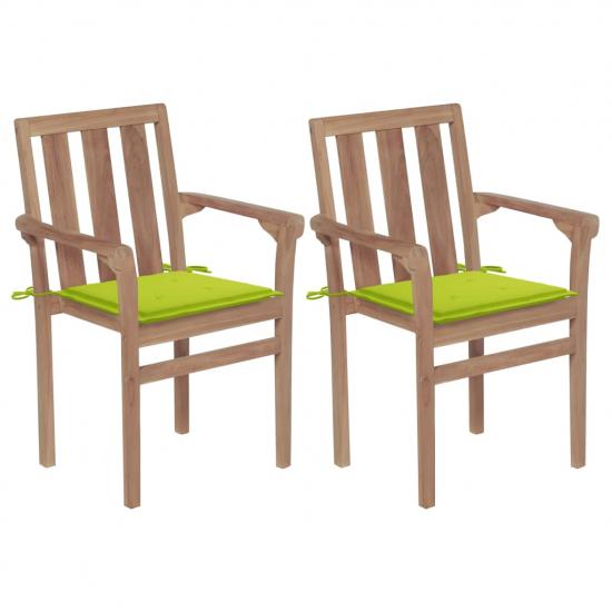 2 db tömör tíkfa kerti szék élénkzöld párnákkal