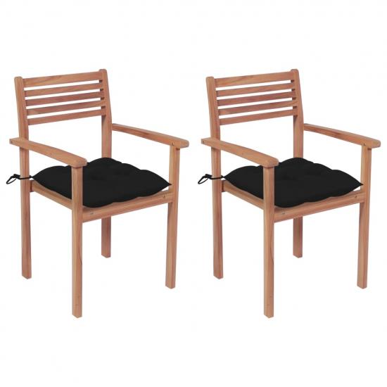 2 db tömör tíkfa kerti szék fekete párnákkal