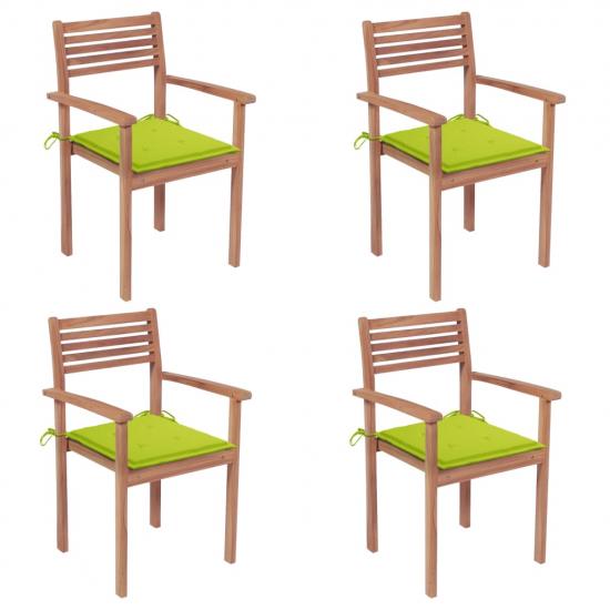 4 db tömör tíkfa kerti szék élénkzöld párnákkal