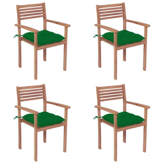 4 db tömör tíkfa kerti szék zöld párnával 