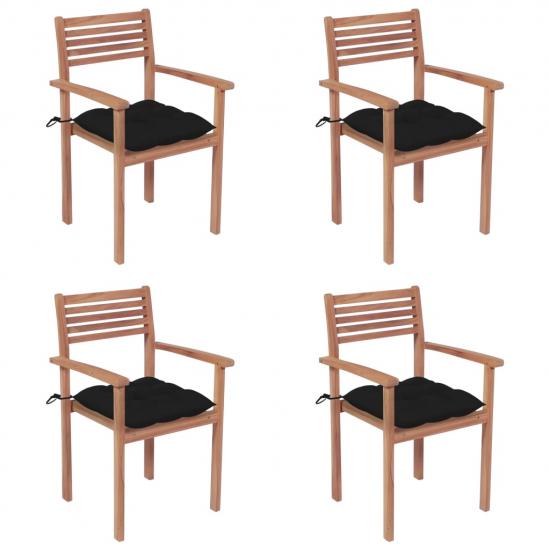 4 db tömör tíkfa kerti szék fekete párnával
