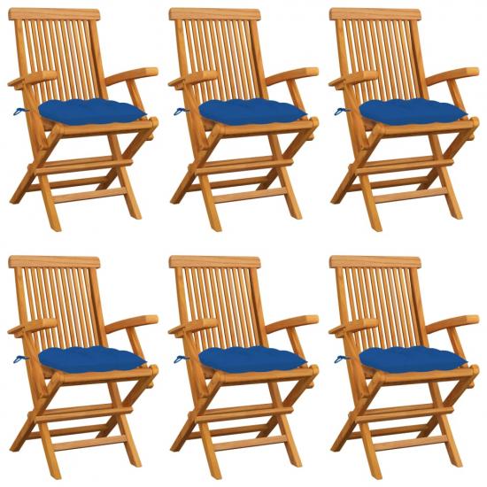 6 db tömör tíkfa kerti szék kék párnával