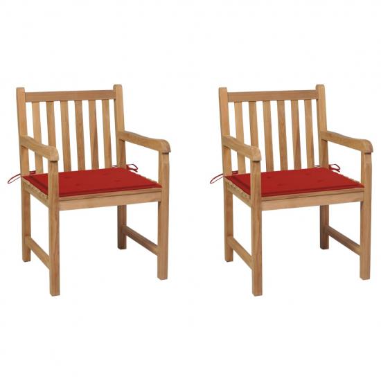 2 db tömör tíkfa kerti szék piros párnákkal