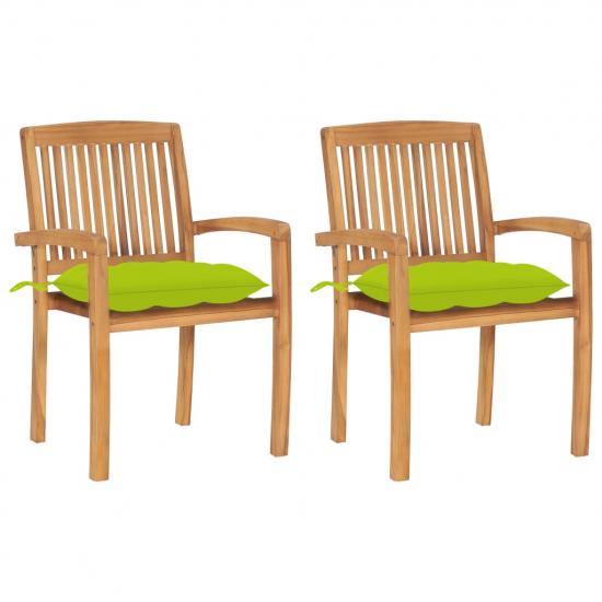2 db tömör tíkfa kerti szék élénkzöld párnával