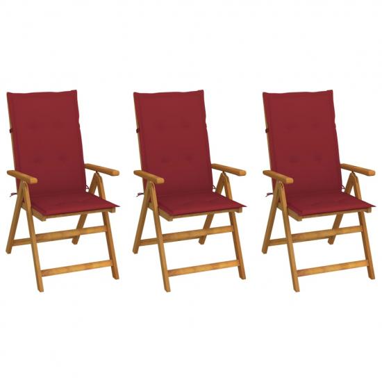 3 db összecsukható tömör akácfa kerti szék párnával