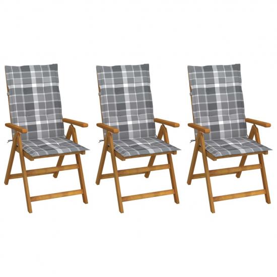 3 db összecsukható tömör akácfa kerti szék párnával