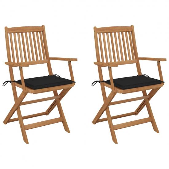 2 db összecsukható tömör akácfa kerti szék párnákkal