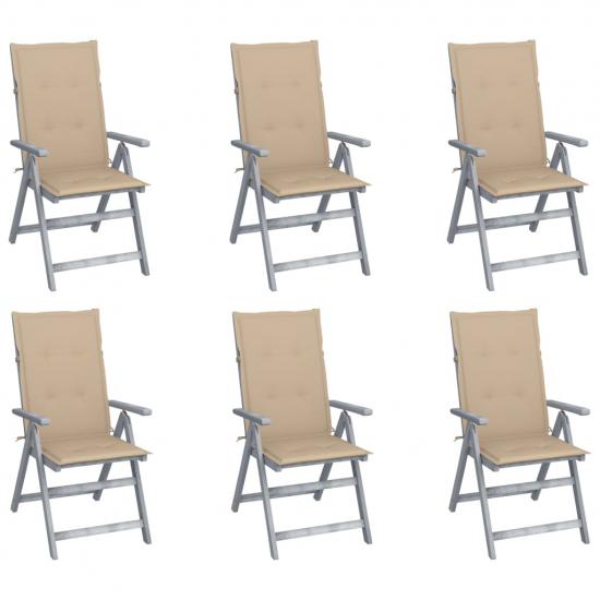 6 db dönthető tömör akácfa kerti szék párnával