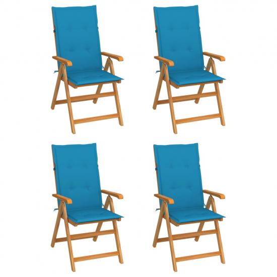 4 db tömör tíkfa kerti szék kék párnával
