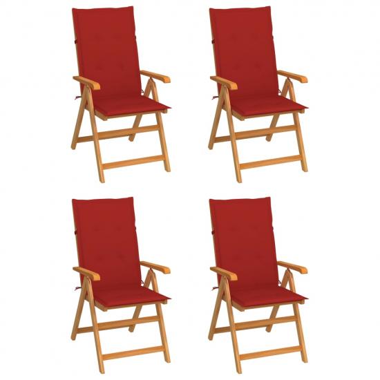 4 db tömör tíkfa kerti szék piros párnákkal