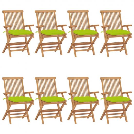 8 db tömör tíkfa kerti szék élénkzöld párnával