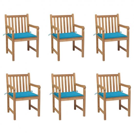 6 db tömör tíkfa kerti szék kék párnával