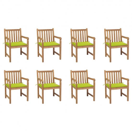 8 db tömör tíkfa kerti szék élénkzöld párnákkal