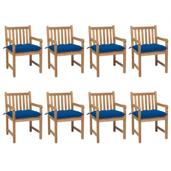 8 db tömör tíkfa kerti szék kék párnával