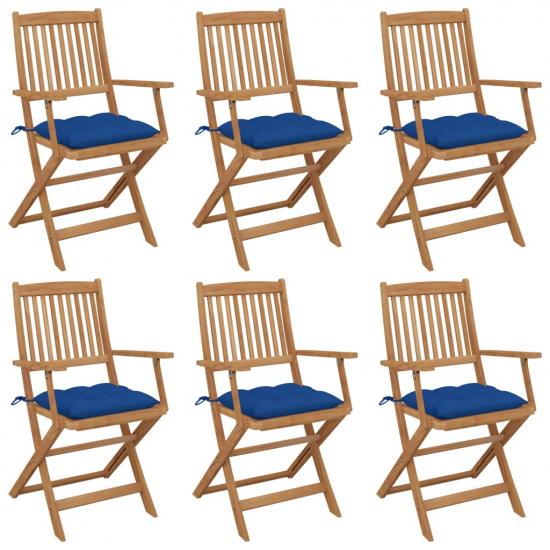 6 db összecsukható tömör akácfa kerti szék párnákkal
