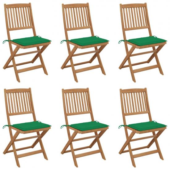 6 db összecsukható tömör akácfa kerti szék párnával