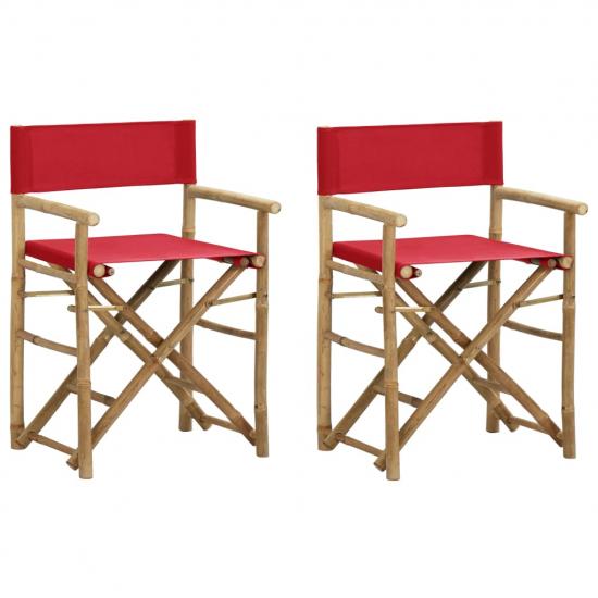 2 db piros bambusz és szövet összecsukható rendezői szék