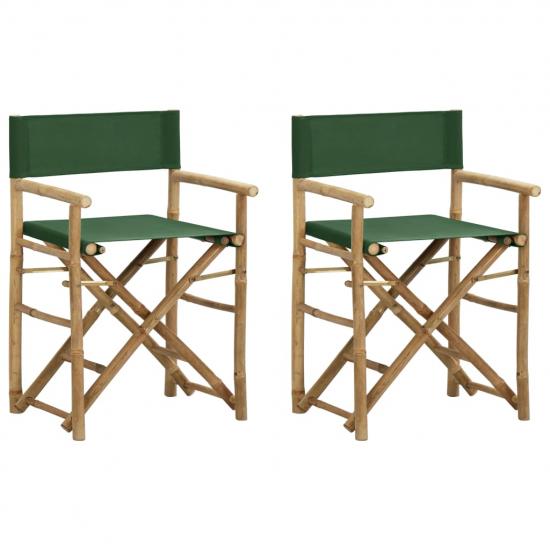 2 db zöld bambusz és szövet összecsukható rendezői szék