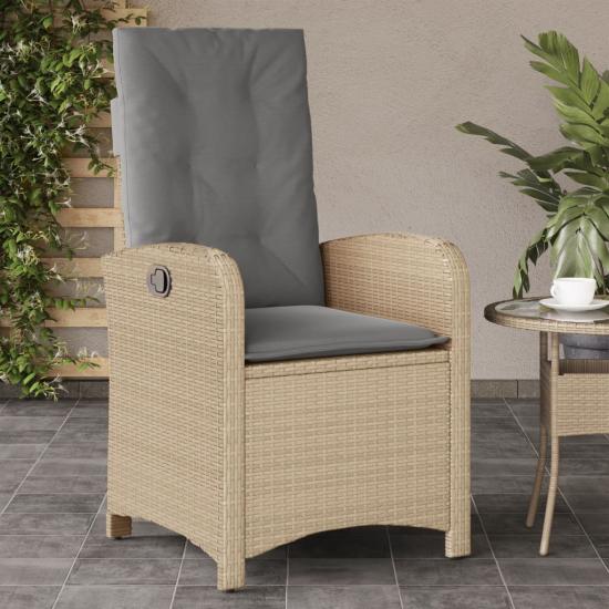 Vegyes bézs polyrattan dönthető kerti szék párnákkal