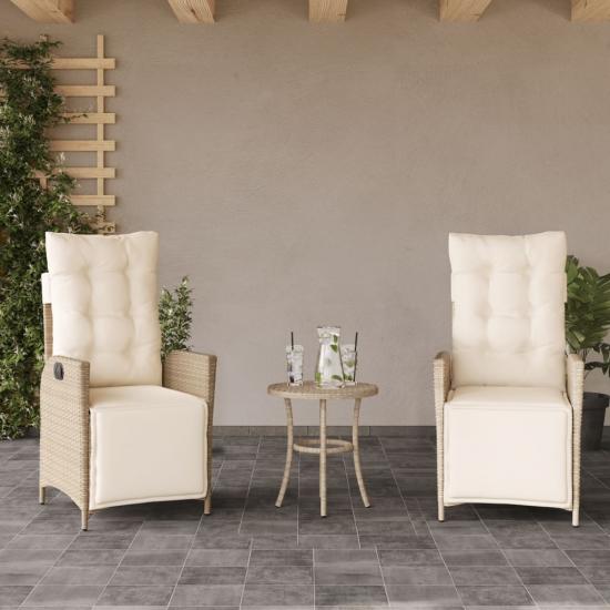 2 db bézs polyrattan dönthető kerti szék lábtartóval