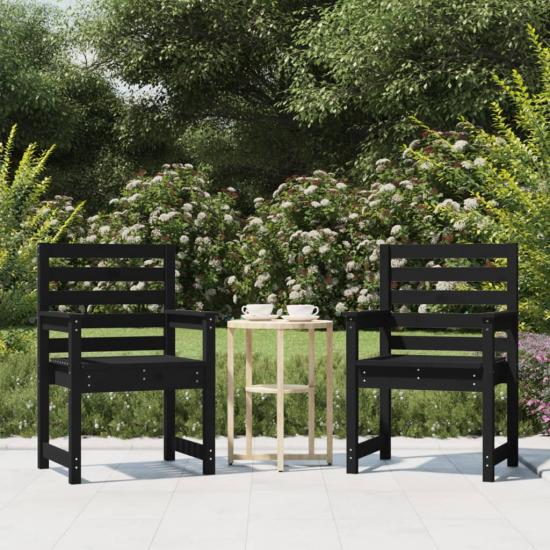 2 db fekete tömör fenyőfa kerti szék 60x48x91 cm