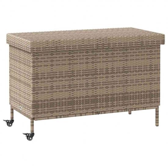 Szürke polyrattan kerti tárolóláda kerekekkel 110x55x73 cm