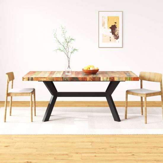 Tömör újrahasznosított fa/acél étkezőasztal 180 cm