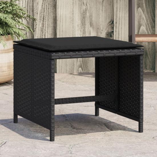 4 db fekete polyrattan kerti szék párnával 41 x 41 x 36 cm