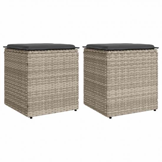 2 db világosszürke polyrattan kerti szék párnával 40x40x43 cm