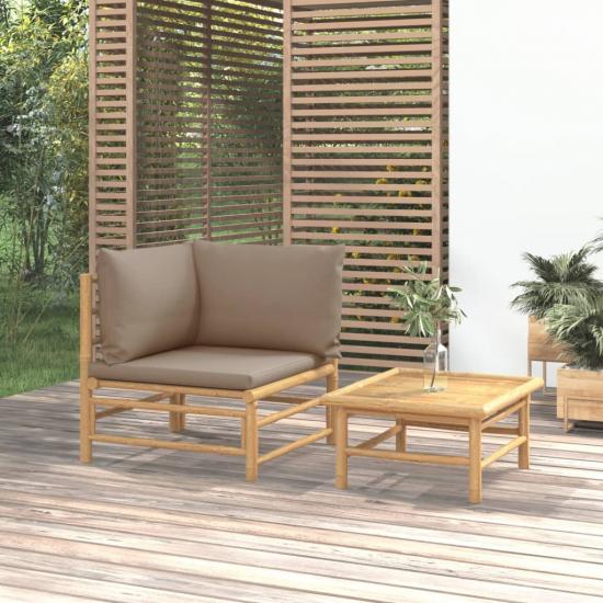 2 részes bambusz kerti ülőgarnitúra tópszínű párnákkal