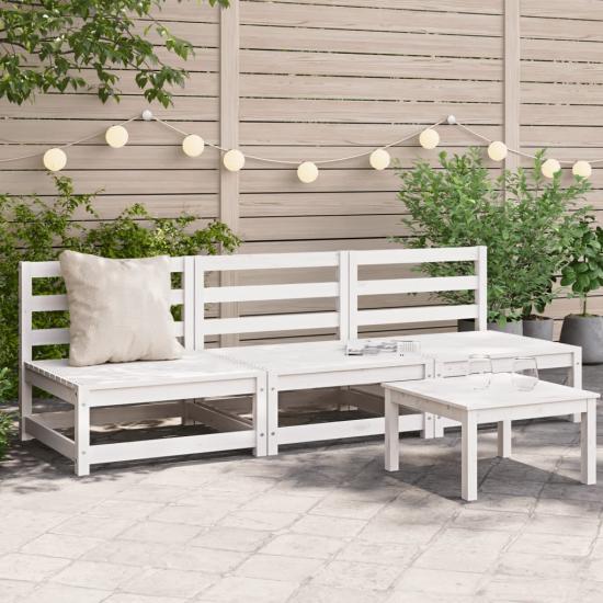 3 db fehér tömör fenyőfa karfa nélküli kerti kanapé 70x70x67 cm