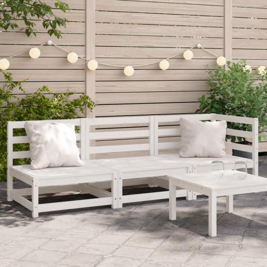 Fehér háromszemélyes tömör fenyőfa kerti kanapé